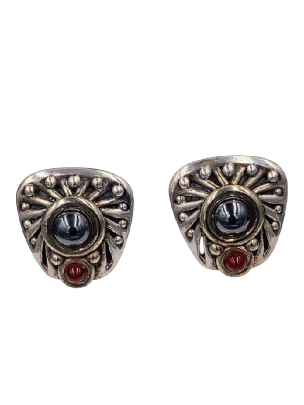 Vintage Brian Bergner Sterling Gemstone Clip Earrings
